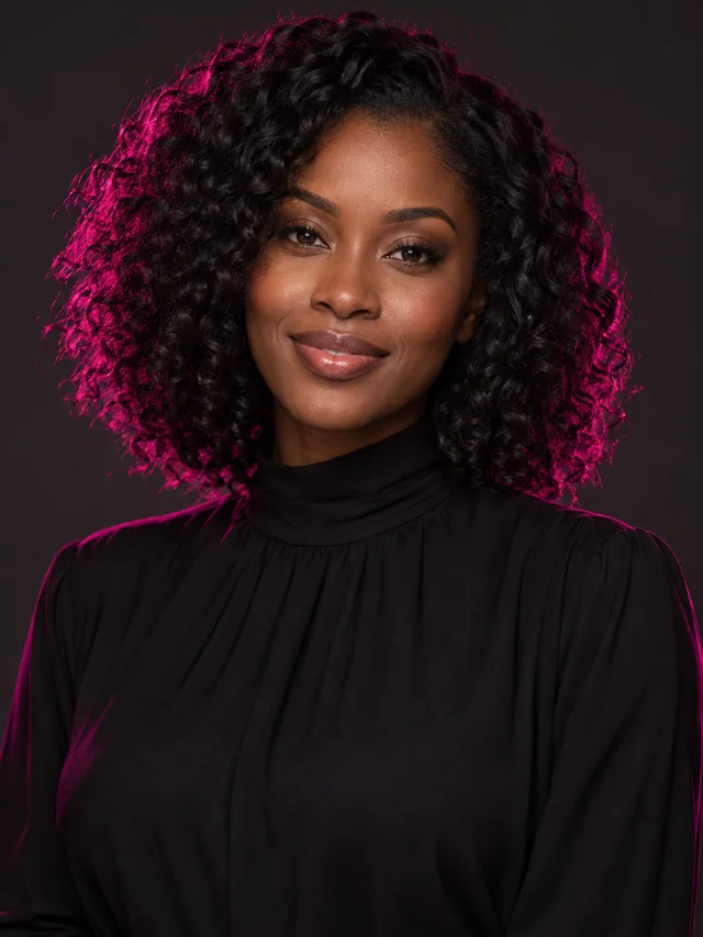Black AI girlfriend with black curly hair, curvy body