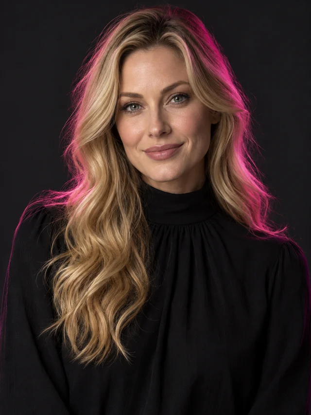 White AI girlfriend with blonde wavy hair, average body